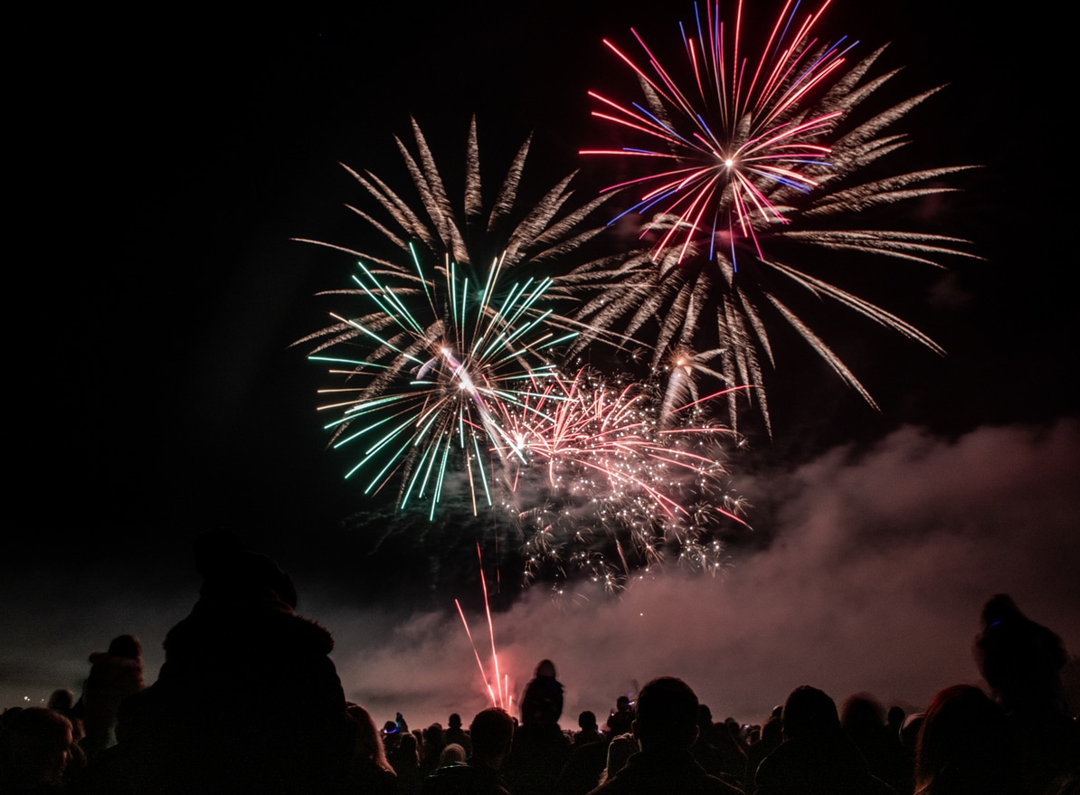 Fireworks display at night